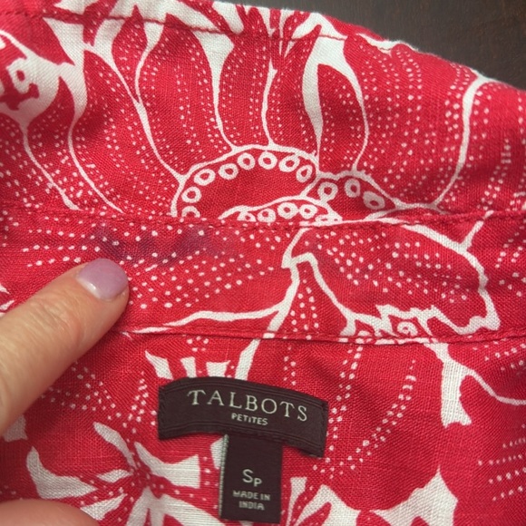 Talbots Long Sleeve Pink Floral Linen Shirt Size Small Petite - Picture 14 of 14